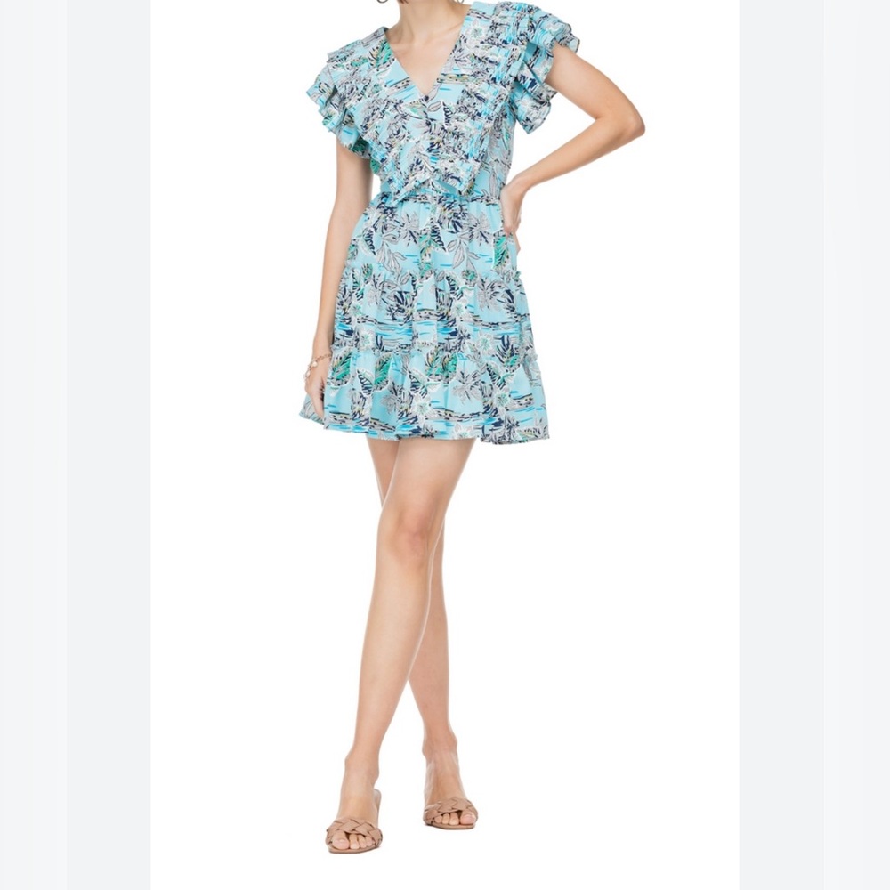 Joy Joy Blue pleated tiered foliage dress